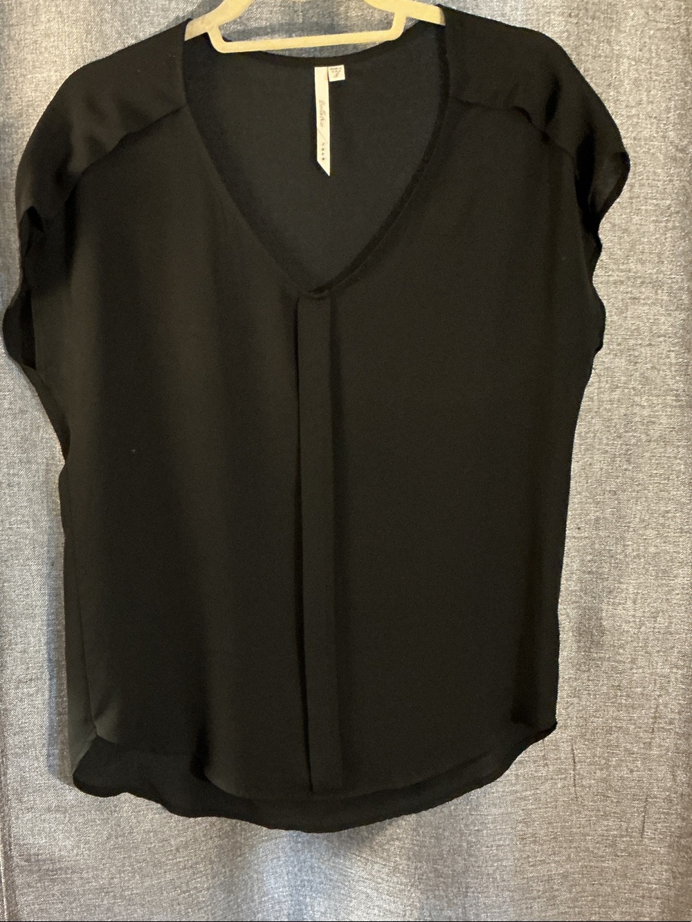 Bellatrix Black V-Neck Pleated Short Sleeve Blouse